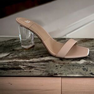 BP Naomi Clear Block Heel Sandal Blush Faux  Leather New No Box Various Sizes